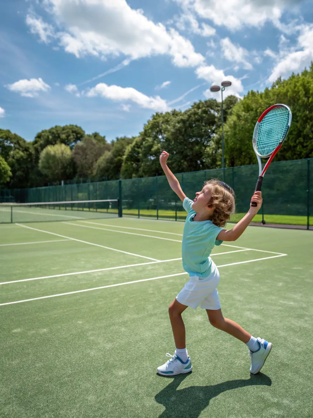 A dynamic action shot of a young tennis player executing a powerful forehand during a match at TENNIS CLUB DE LA MUSE ET DU TARN, showcasing the excitement of competitive play.